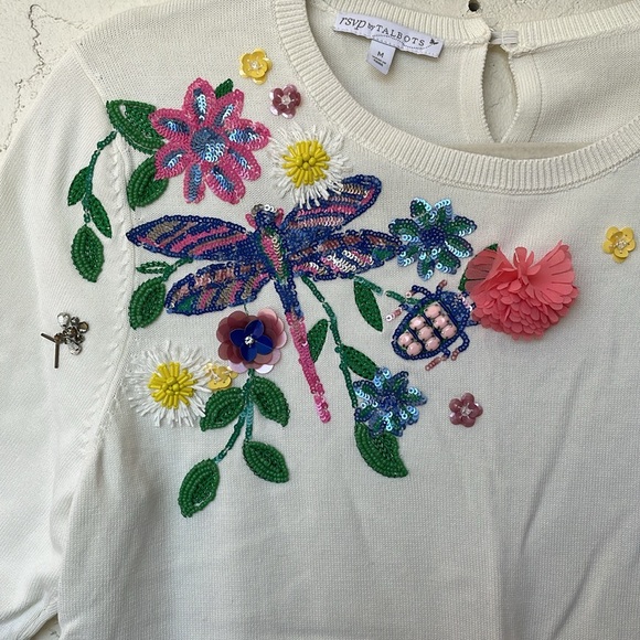 RSVP by Talbots Ivory Embellished Sweater Blouse Top Women's Size M - Picture 2 of 7